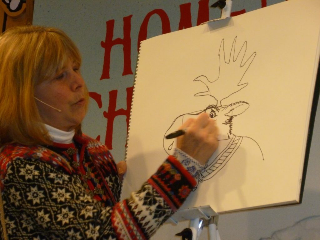 Jan Brett drawing a moose